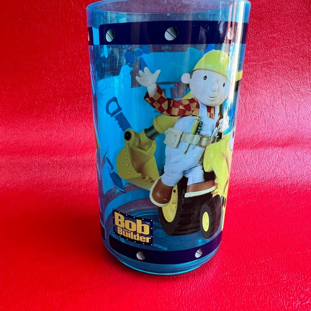 Early 2000s Zak Designs 4” plastic cup. 
Bob The Builder